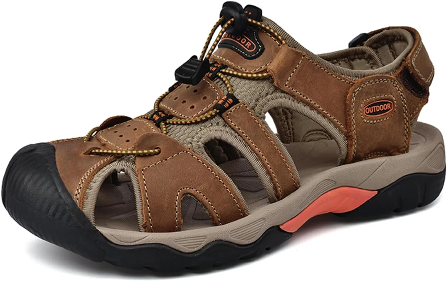 Men's Hiking Sandals Outdoor Sport Closed Toe Leather Walking Sandal Waterproof Non-Slip Casual Sandals Water Shoes