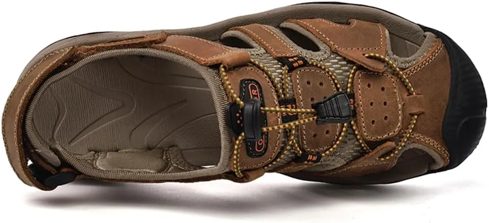 Men's Hiking Sandals Outdoor Sport Closed Toe Leather Walking Sandal Waterproof Non-Slip Casual Sandals Water Shoes