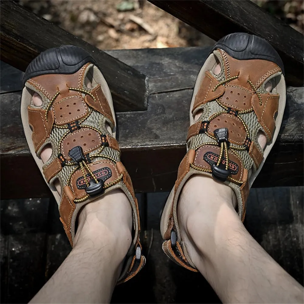 Men's Hiking Sandals Outdoor Sport Closed Toe Leather Walking Sandal Waterproof Non-Slip Casual Sandals Water Shoes
