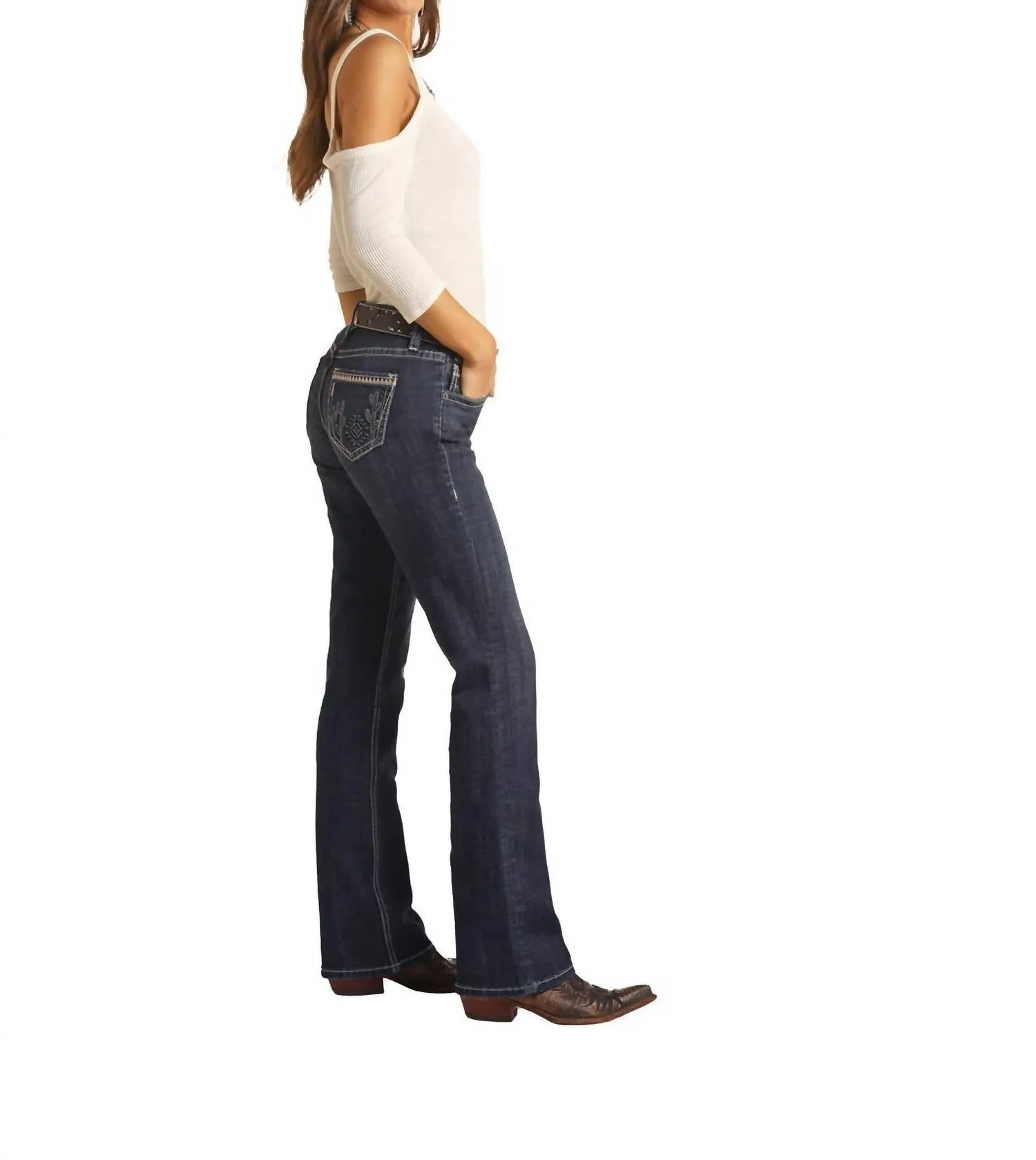 Mid Rise Bootcut Jeans In Dark Blue
