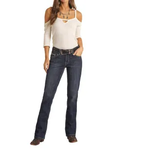Mid Rise Bootcut Jeans In Dark Blue
