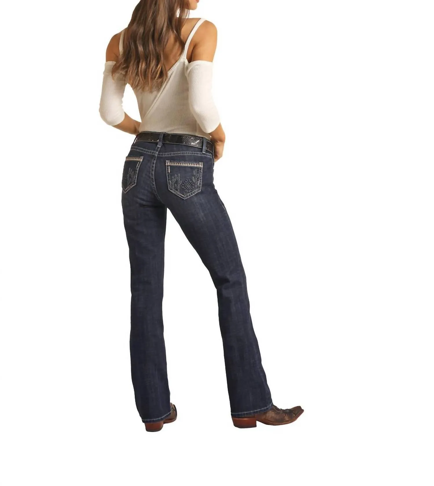 Mid Rise Bootcut Jeans In Dark Blue