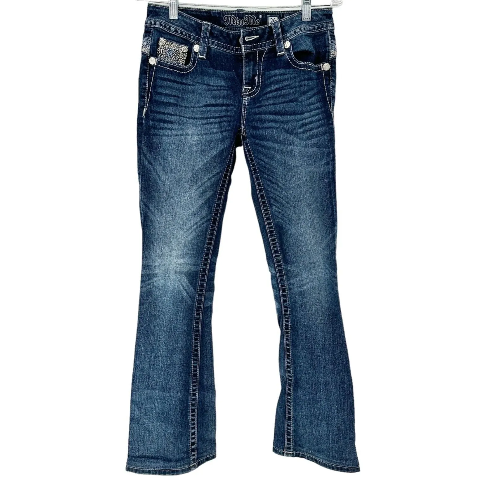 Miss Me Jeans Women's 26 Mid-Rise Boot Cut 5 Pocket Embellished EUC