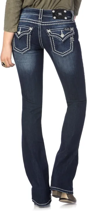 Miss Me Women's Loose Saddle Stitch Border Boot Cut Jean