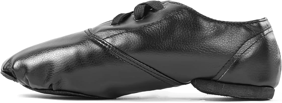 missfiona Jazz Shoes Women Black Dance Boots PU Leather Lace Up Ballroom Oxford Sneakers