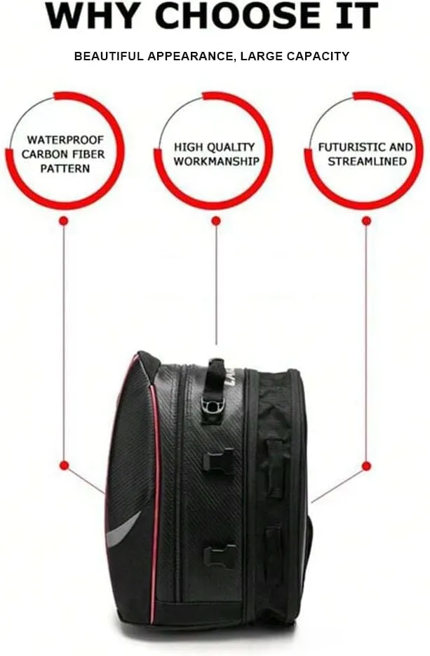 Motorcycle Tail Bag for Triumph Tiger 1200 GT und Rallye, Large Capacity Water-Resistant Wear-Resistant Motorcycle Helmet Bag, Expandable Rear Seat Storage Luggage Backpack,B White Black