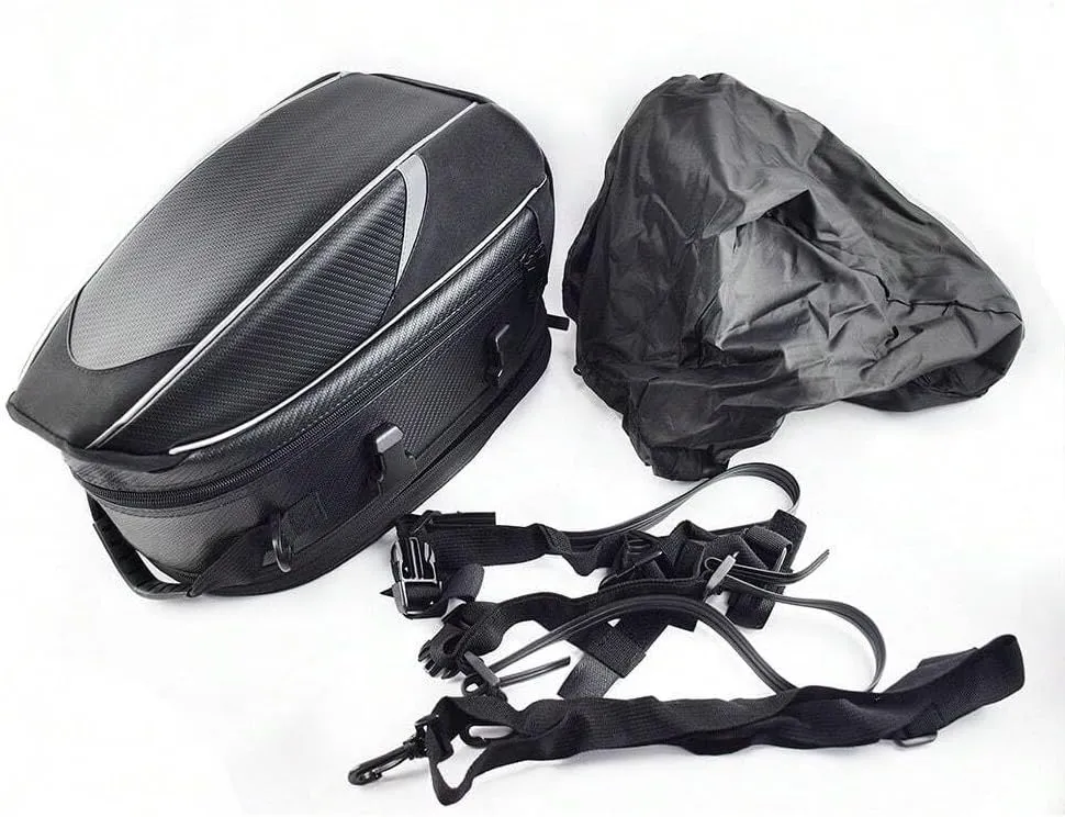 Motorcycle Tail Bag for Triumph Tiger 1200 GT und Rallye, Large Capacity Water-Resistant Wear-Resistant Motorcycle Helmet Bag, Expandable Rear Seat Storage Luggage Backpack,B White Black
