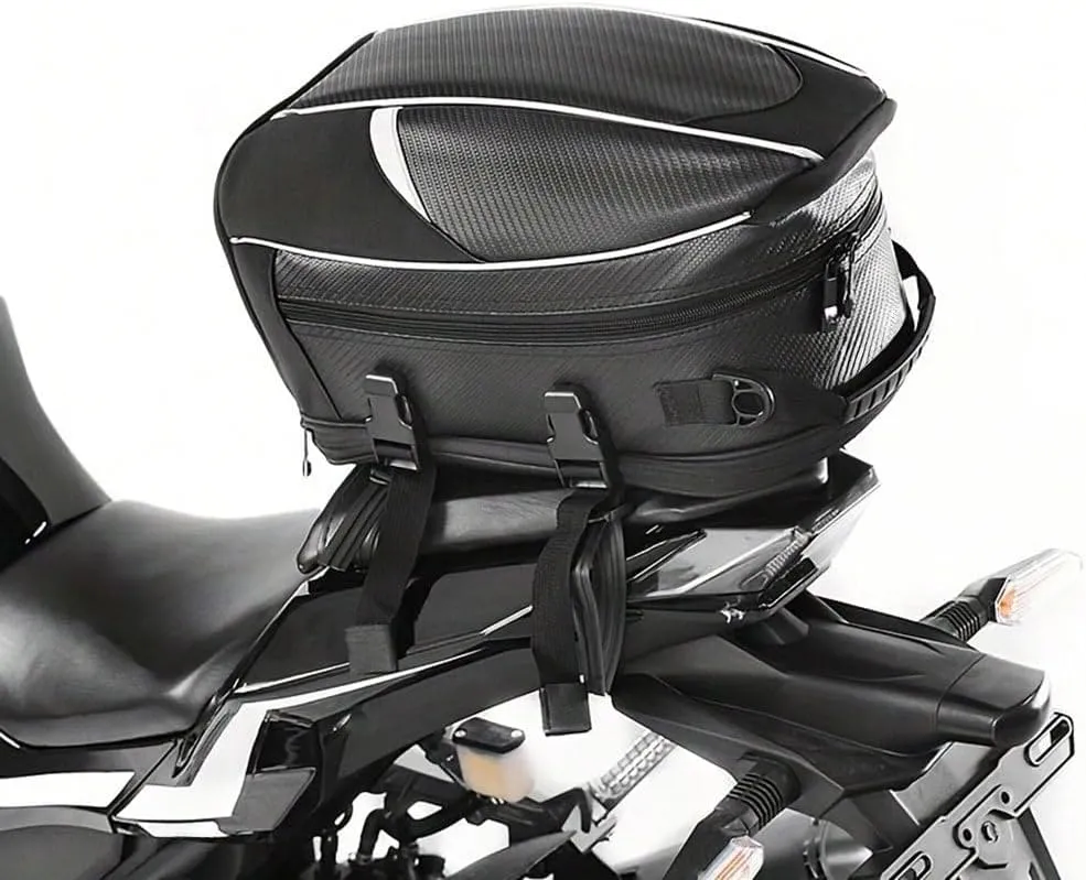 Motorcycle Tail Bag for Triumph Tiger 1200 GT und Rallye, Large Capacity Water-Resistant Wear-Resistant Motorcycle Helmet Bag, Expandable Rear Seat Storage Luggage Backpack,B White Black