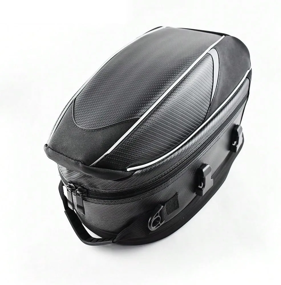 Motorcycle Tail Bag for Triumph Tiger 1200 GT und Rallye, Large Capacity Water-Resistant Wear-Resistant Motorcycle Helmet Bag, Expandable Rear Seat Storage Luggage Backpack,B White Black
