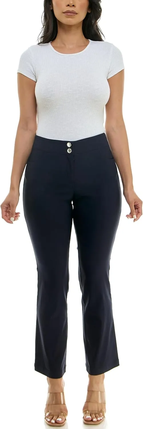 Nanette Nanette Lepore Women's Double Button Boot Cut Freedom Stretch Full Length Pant with Functional Pockets