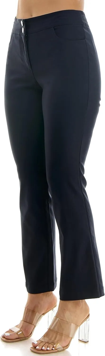 Nanette Nanette Lepore Women's Double Button Boot Cut Freedom Stretch Full Length Pant with Functional Pockets