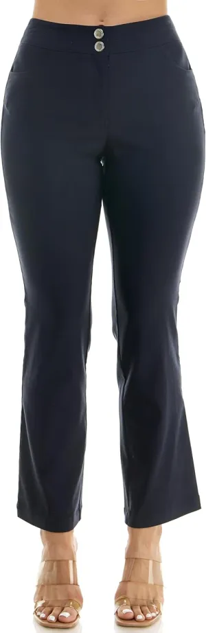 Nanette Nanette Lepore Women's Double Button Boot Cut Freedom Stretch Full Length Pant with Functional Pockets
