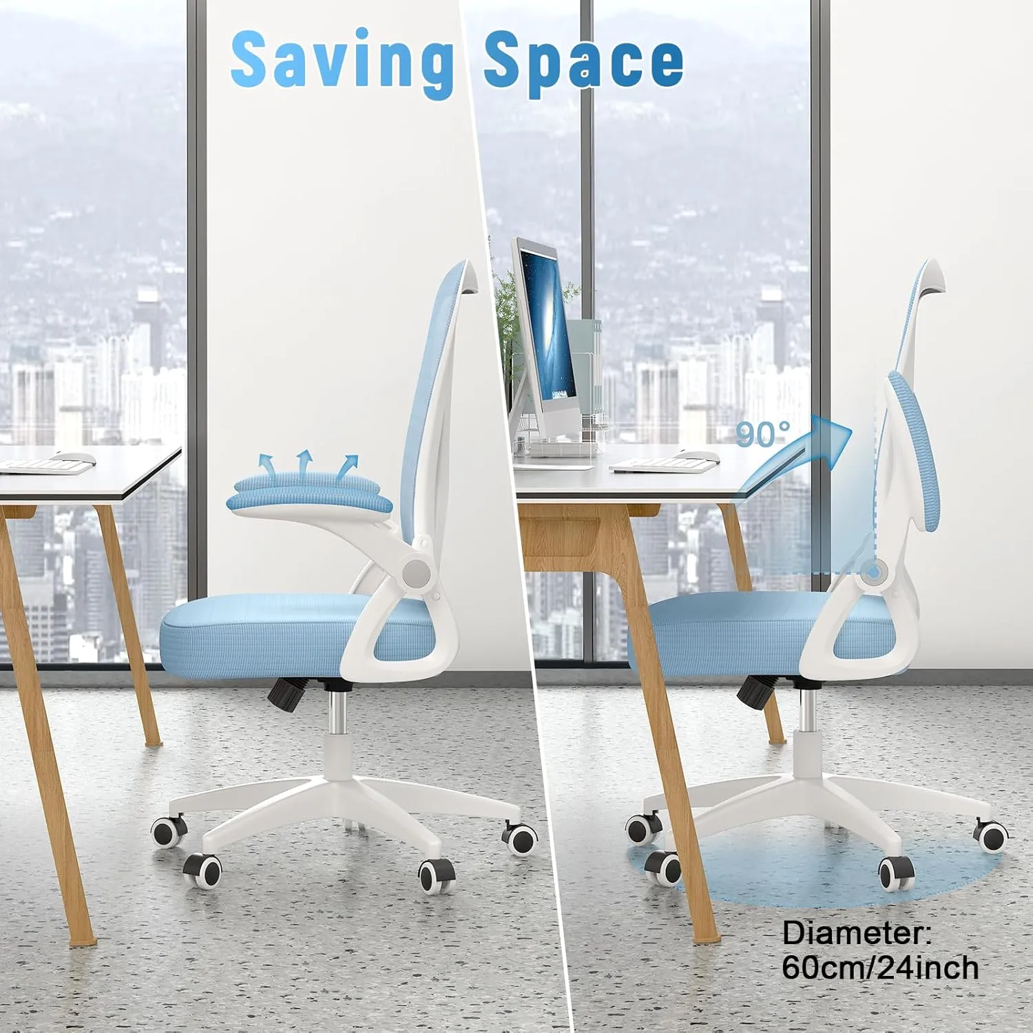 naspaluro Ergonomic Office Chair, Mid Back Desk Chair with Adjustable Height, Swivel Chair with Flip-Up Arms and Lumbar Support, Breathable Mesh Computer Chair for Home/Study/Working, Blue