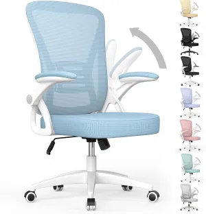 naspaluro Ergonomic Office Chair, Mid Back Desk Chair with Adjustable Height, Swivel Chair with Flip-Up Arms and Lumbar Support, Breathable Mesh Computer Chair for Home/Study/Working, Blue