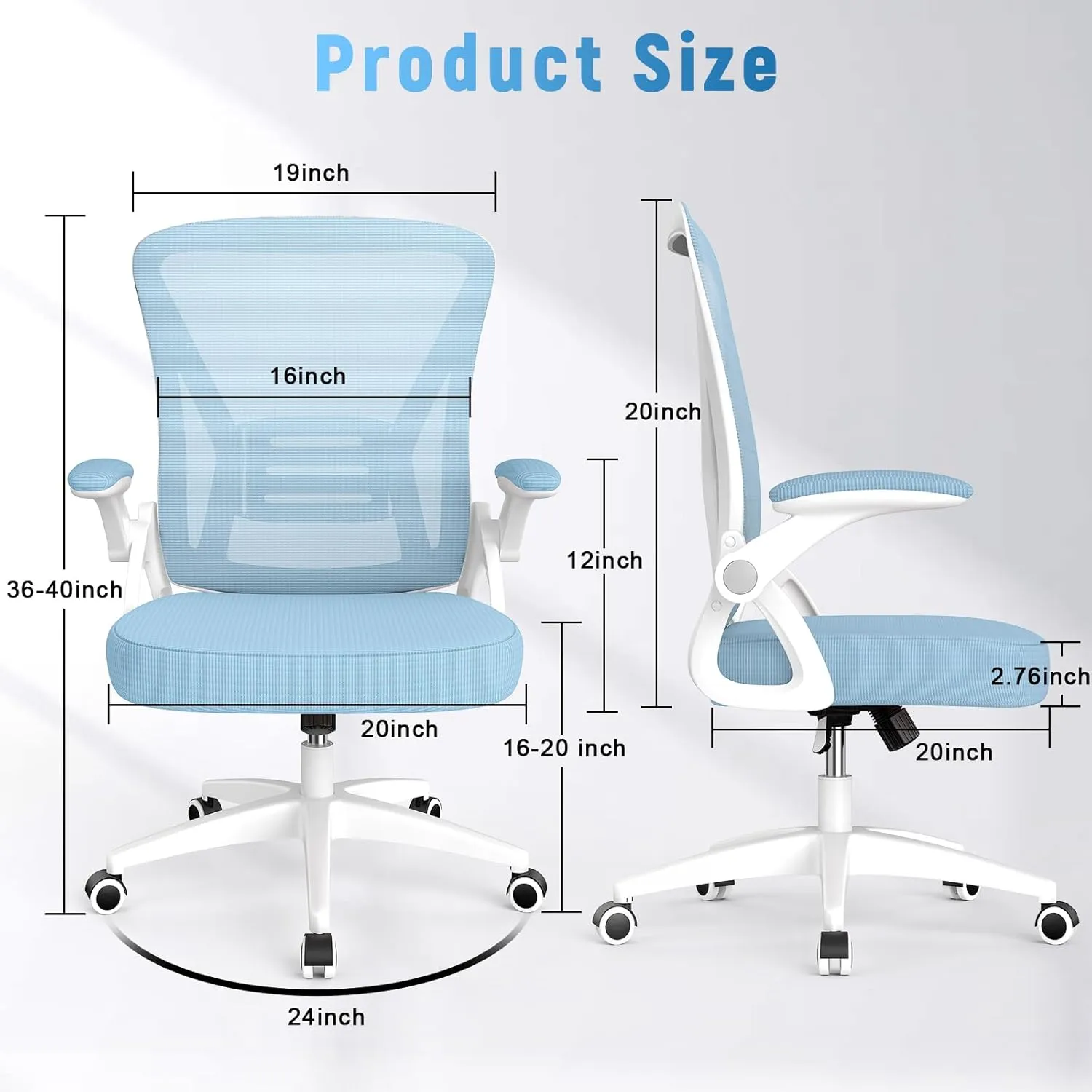 naspaluro Ergonomic Office Chair, Mid Back Desk Chair with Adjustable Height, Swivel Chair with Flip-Up Arms and Lumbar Support, Breathable Mesh Computer Chair for Home/Study/Working, Blue