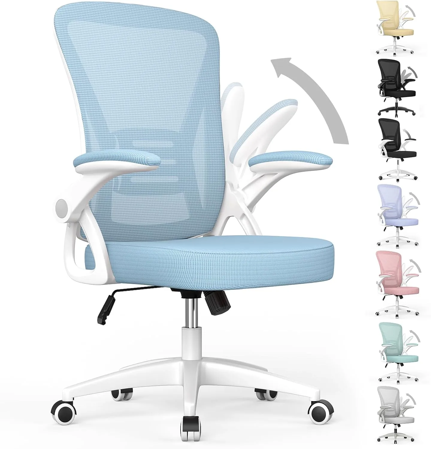 naspaluro Ergonomic Office Chair, Mid Back Desk Chair with Adjustable Height, Swivel Chair with Flip-Up Arms and Lumbar Support, Breathable Mesh Computer Chair for Home/Study/Working, Blue