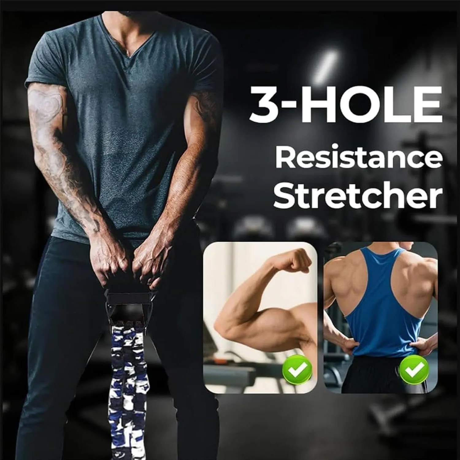 Natural Latex 3-Hole Resistance Stretcher, Men Chest Expander Stretch Bands with Handle, High Intensity Training Tear Resistant Exercise Puller, Strength Bands for Full Body Stretch