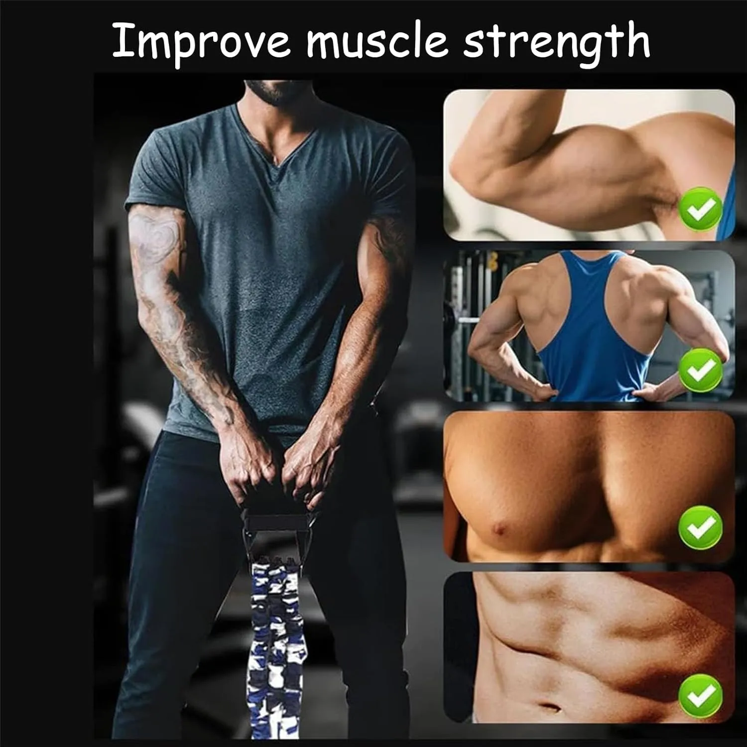 Natural Latex 3-Hole Resistance Stretcher, Men Chest Expander Stretch Bands with Handle, High Intensity Training Tear Resistant Exercise Puller, Strength Bands for Full Body Stretch