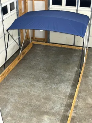 Navy Blue Replacement Bimini Top Canvas with Storage Boot, 9' Long x 8' Wide, 16oz, 4 Bow, fits 91-96" Wide, Zippered Sleeves, Cutout for Navigation Light on Rear Sleeve