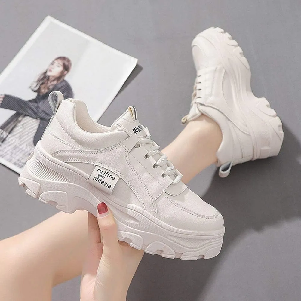 NCNDB Women's Platform Sport Sneaker Trainers Lace Up Fashion Increased Bottom Shoes