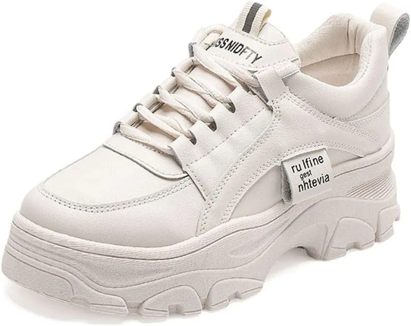 NCNDB Women's Platform Sport Sneaker Trainers Lace Up Fashion Increased Bottom Shoes
