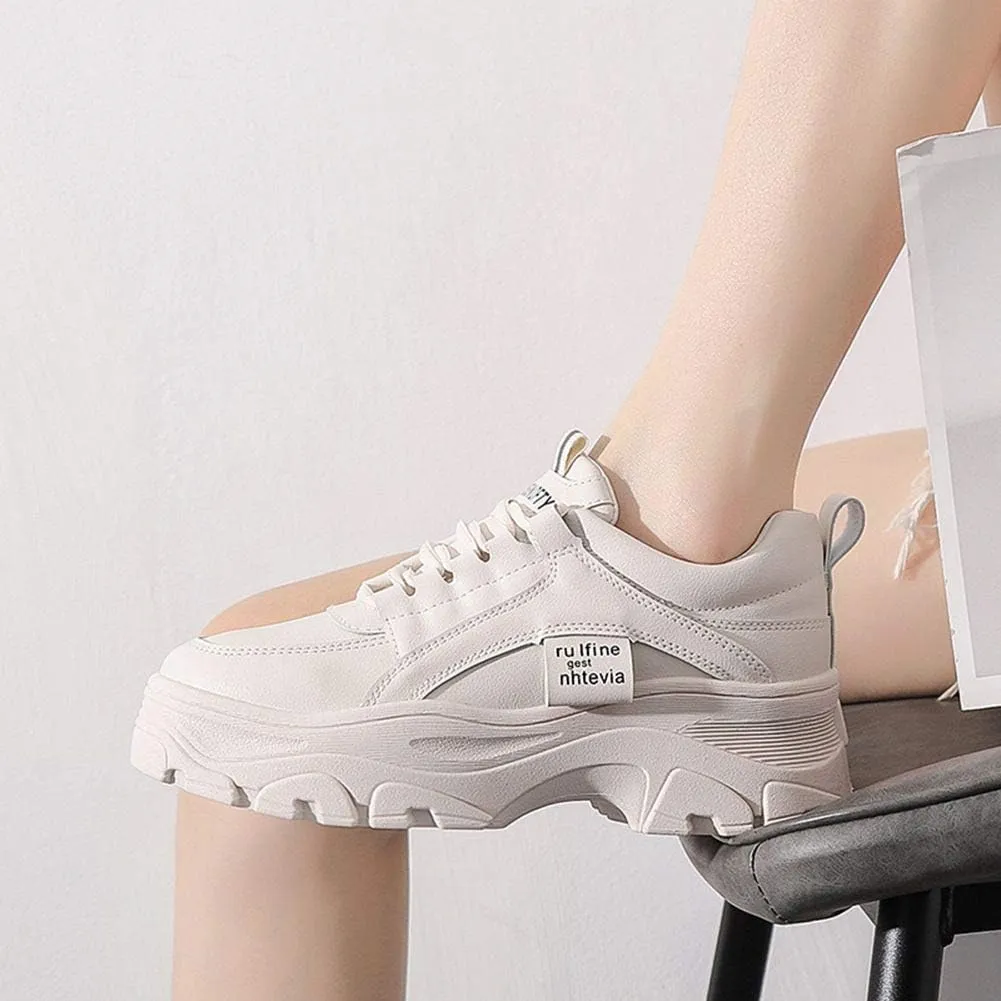 NCNDB Women's Platform Sport Sneaker Trainers Lace Up Fashion Increased Bottom Shoes