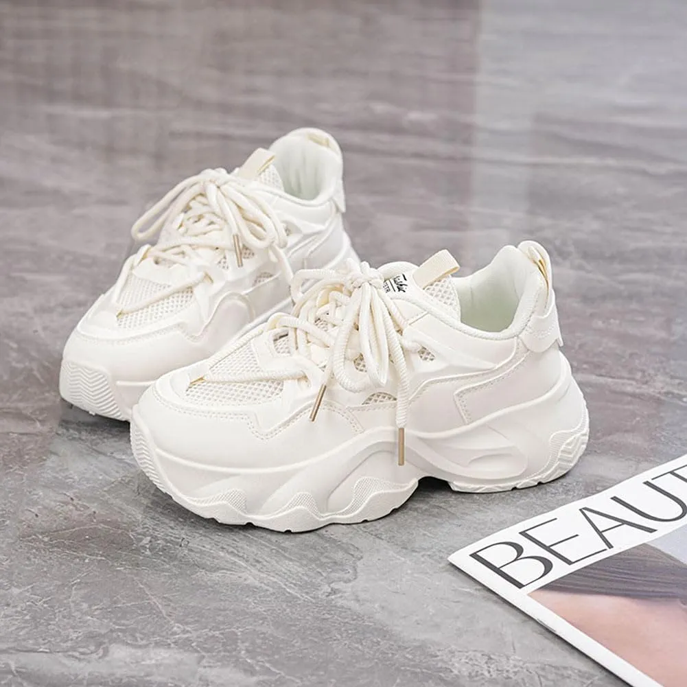 NCNDB Women's Platform Sport Sneaker Trainers Lace Up Fashion Increased Bottom Shoes
