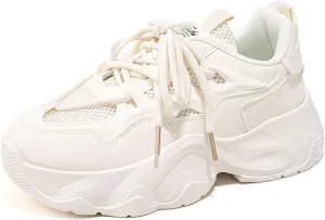 NCNDB Women's Platform Sport Sneaker Trainers Lace Up Fashion Increased Bottom Shoes
