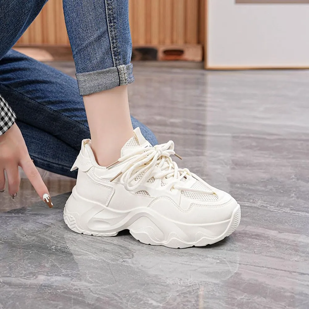 NCNDB Women's Platform Sport Sneaker Trainers Lace Up Fashion Increased Bottom Shoes
