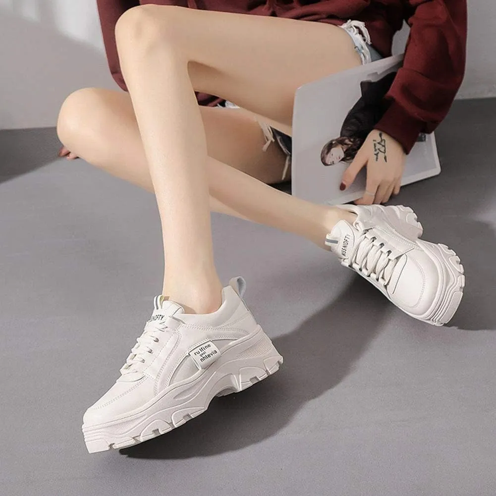 NCNDB Women's Platform Sport Sneaker Trainers Lace Up Fashion Increased Bottom Shoes
