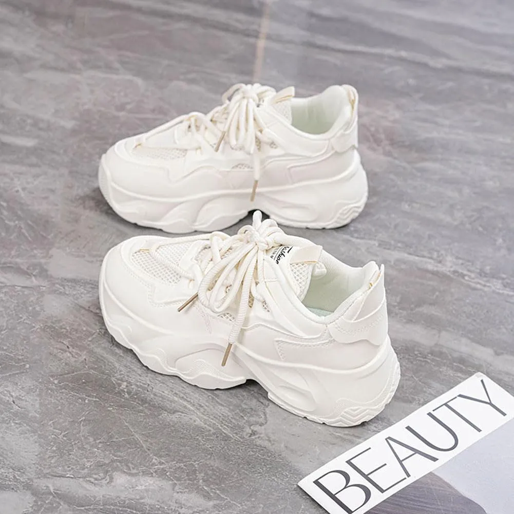 NCNDB Women's Platform Sport Sneaker Trainers Lace Up Fashion Increased Bottom Shoes