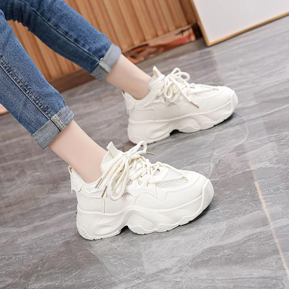NCNDB Women's Platform Sport Sneaker Trainers Lace Up Fashion Increased Bottom Shoes