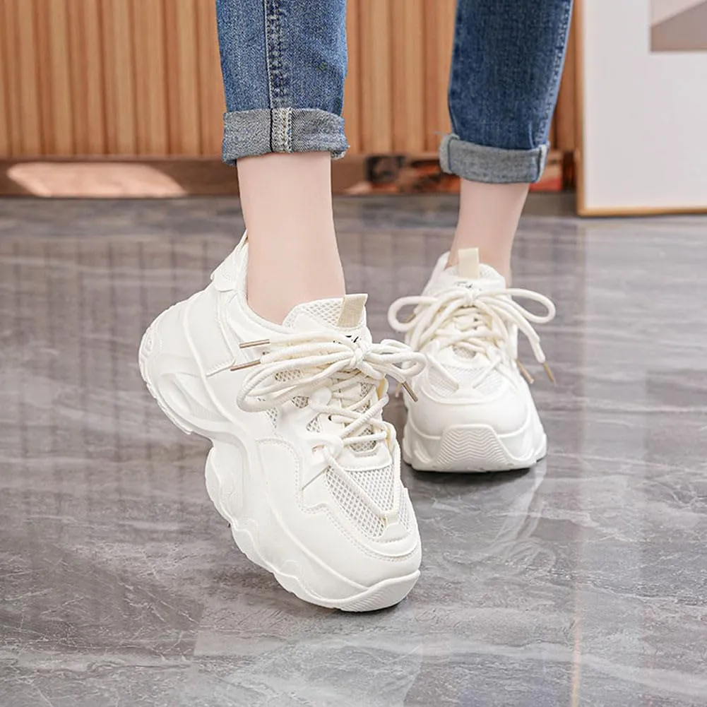NCNDB Women's Platform Sport Sneaker Trainers Lace Up Fashion Increased Bottom Shoes