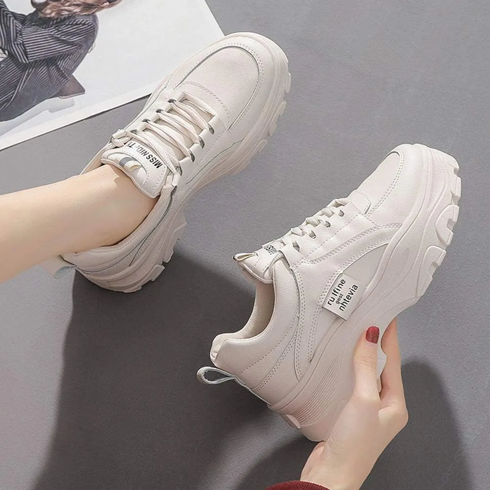 NCNDB Women's Platform Sport Sneaker Trainers Lace Up Fashion Increased Bottom Shoes