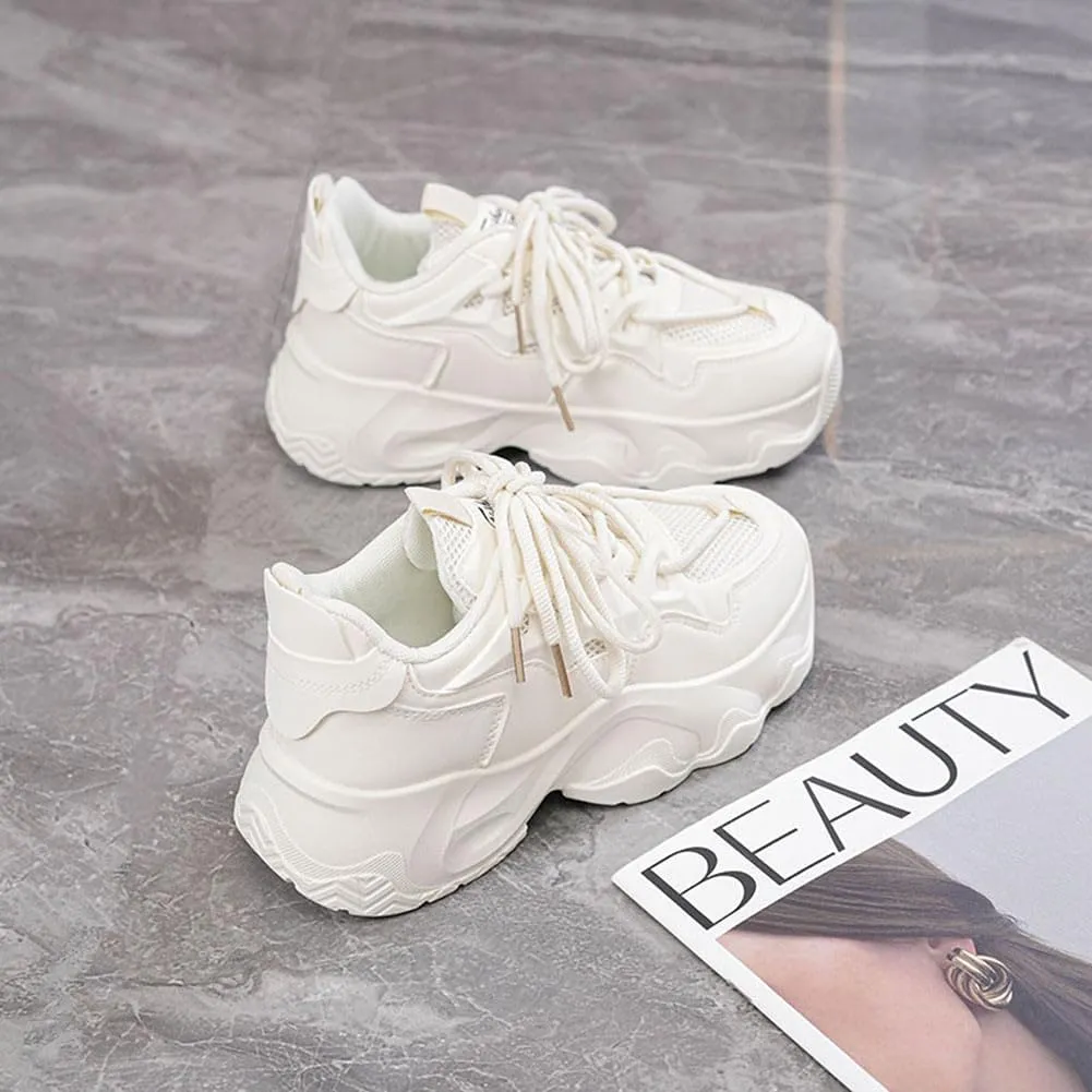 NCNDB Women's Platform Sport Sneaker Trainers Lace Up Fashion Increased Bottom Shoes