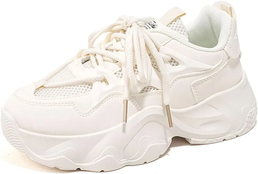 NCNDB Women's Platform Sport Sneaker Trainers Lace Up Fashion Increased Bottom Shoes