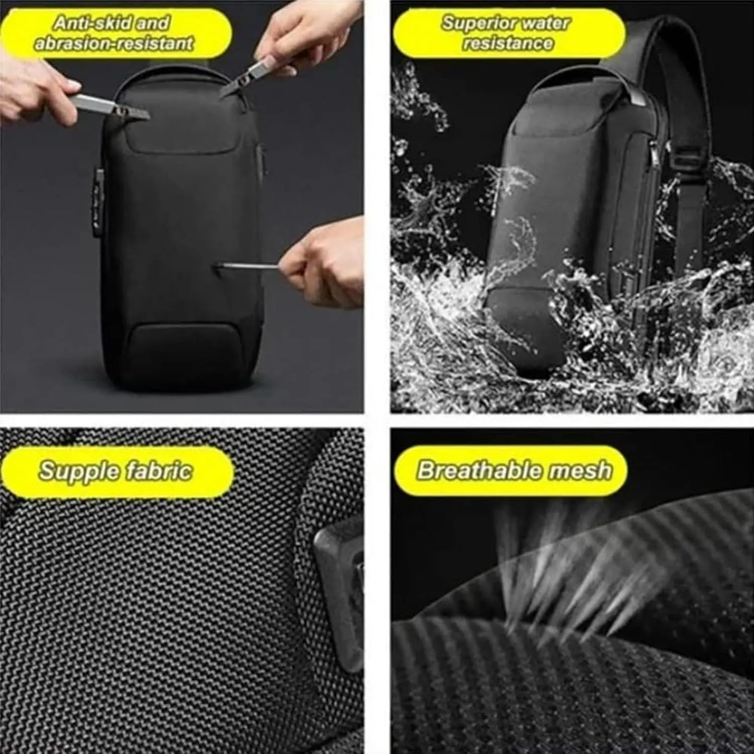 New Carbon Fiber Streamline Anti-theft Sling Bag-USB Charging & Lock, Waterproof Cross Body Anti Theft Sport Shoulder Purse (Grey)