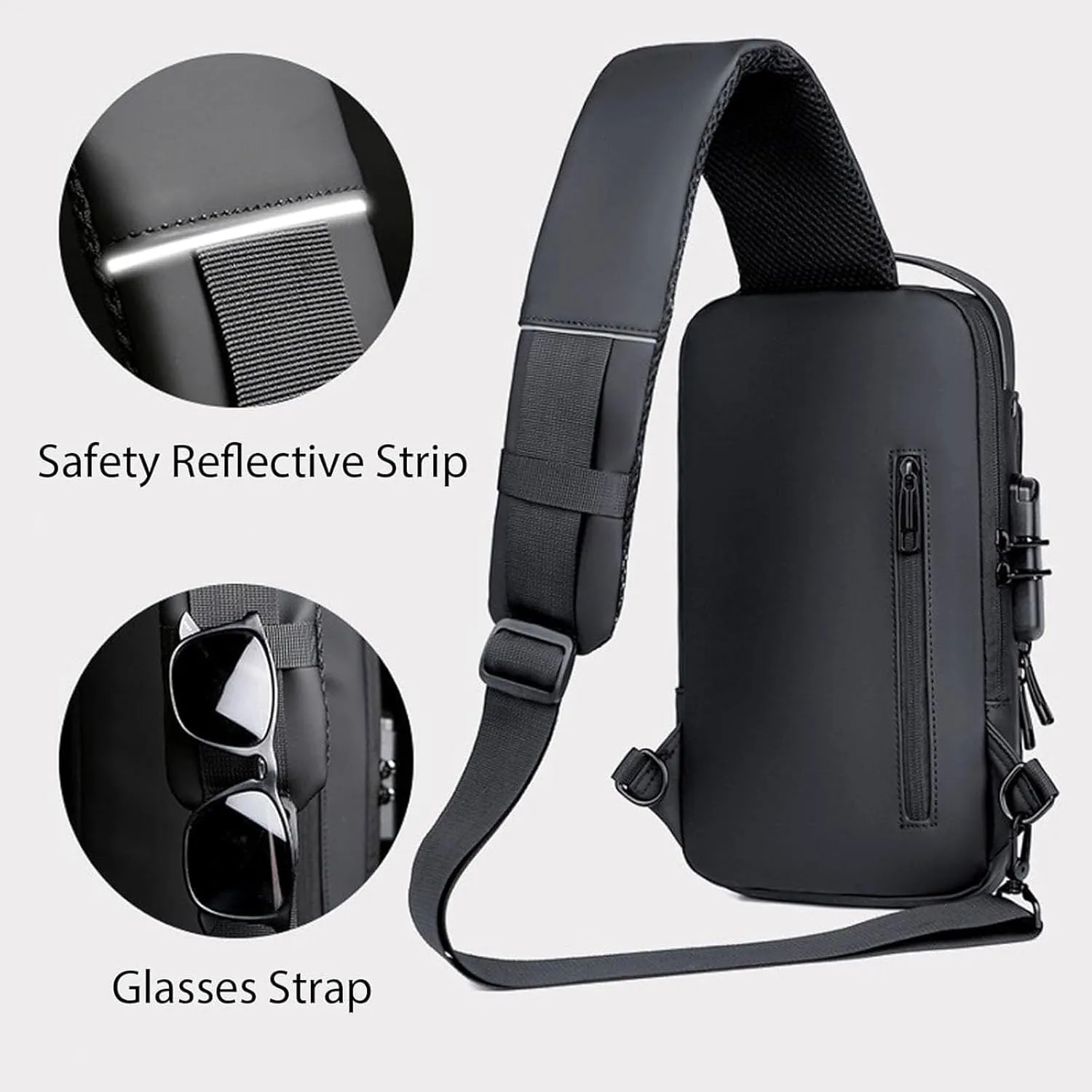 New Carbon Fiber Streamline Anti-theft Sling Bag-USB Charging & Lock, Waterproof Cross Body Anti Theft Sport Shoulder Purse (Grey)