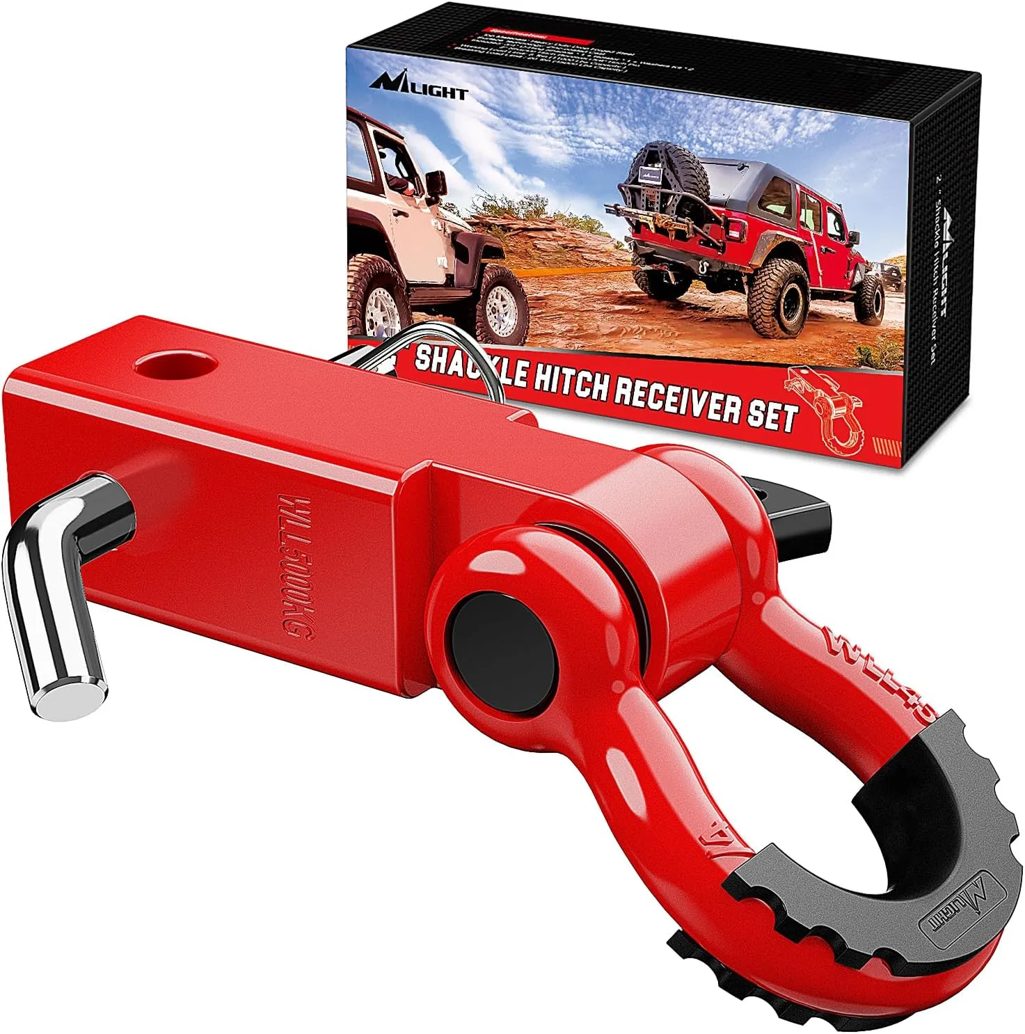 Nilight Shackle Hitch Receiver 2Inch 45000 LBs Breaking Strength 3/4" D Ring Shackle w/Trailer Hitch Pin Heavy Duty Solid Recovery Towing Kit for Trucks Jeeps Off-Road