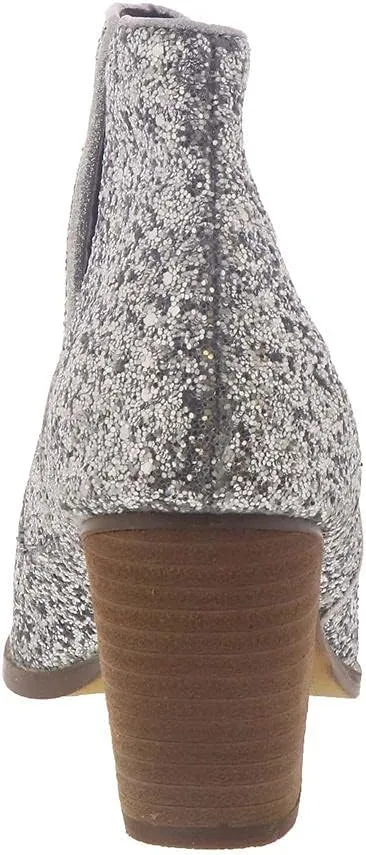 Not Rated Fiera High Heel V-Cut Boot, Sparkly Ankle Boots for Women with Almond Toe, Dress Shoe with 2-3/4" Stacked Block Heel