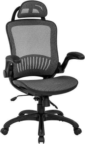 Office Chair Ergonomic Desk Chair Mesh Computer Chair with Lumbar Support Headrest Flip UP Arms Rolling Swivel Adjustable Task Chair for Adults(Grey)