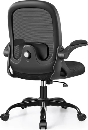 Office Chair Ergonomic Desk Chair with Adjustable 3D Lumbar Support and Height, Comfy Mesh Computer Chair with Flip-up Armrests, Swivel Rolling Task Chair with Wheels for Home Office (Black)