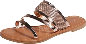 oiangi Summer Flat Sandals for Women Casual Fashion Glossy Straps Open Toe Slip-on Slipper Lightweight Comfortable Daily Shoes Flip Flops Sandalias