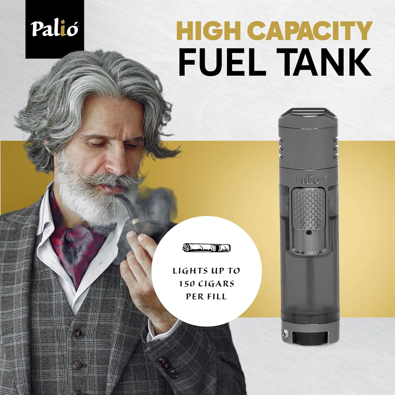Palió Veneto Quadruple Jet Flame Butane Torch Lighter, Clear | High Capacity Tank, Adjustable Flame, Ergonomic Design with Integrated Lanyard Loop, Flip-Top Lid Doubles as Rest