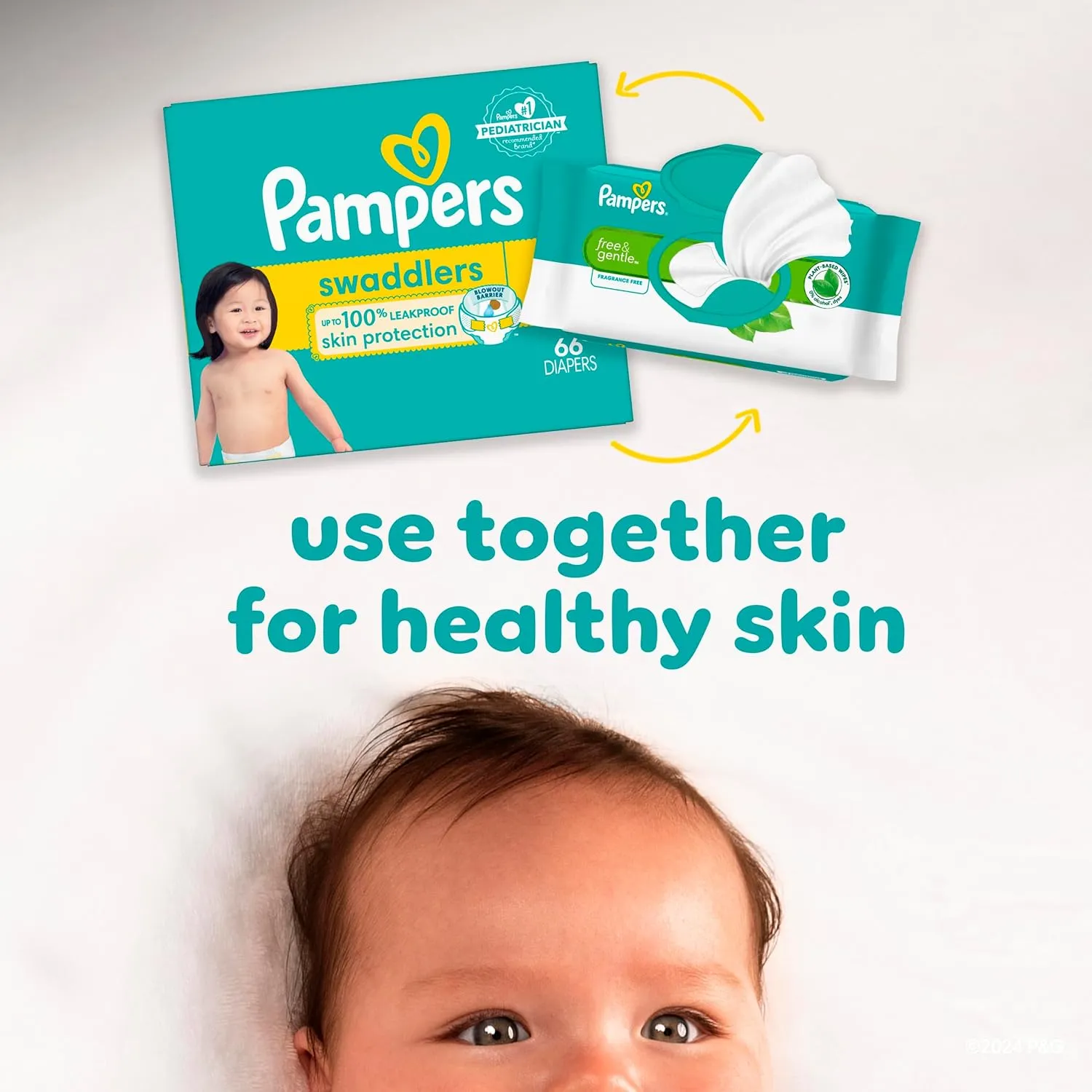 Pampers Baby Wipes, Free & Gentle, Hypoallergenic and Unscented Wipe, 100% Plant Based, Plastic-Free for Babies, 936 Total (12 Flip-Top Packs)