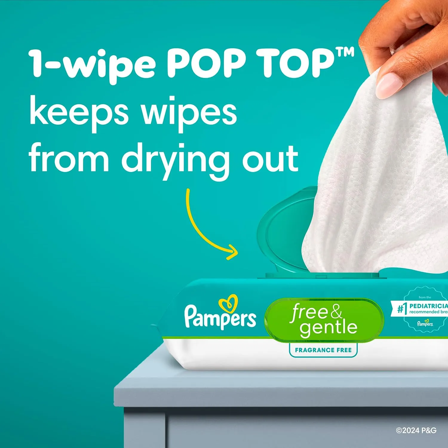 Pampers Baby Wipes, Free & Gentle, Hypoallergenic and Unscented Wipe, 100% Plant Based, Plastic-Free for Babies, 936 Total (12 Flip-Top Packs)