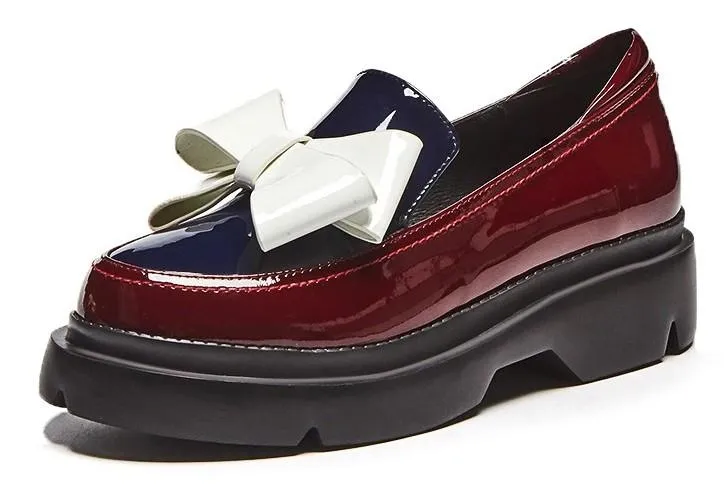 Patent Leather Bow Platform Loafers - Burgundy or Black