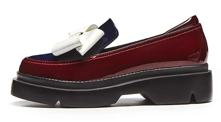 Patent Leather Bow Platform Loafers - Burgundy or Black