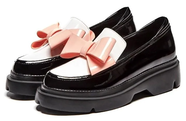 Patent Leather Bow Platform Loafers - Burgundy or Black