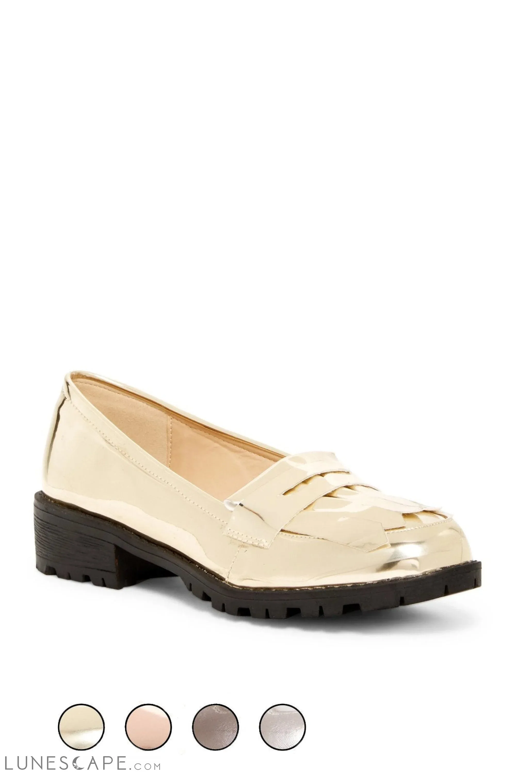 Patent Loafer with Rubber Lug Sole Women